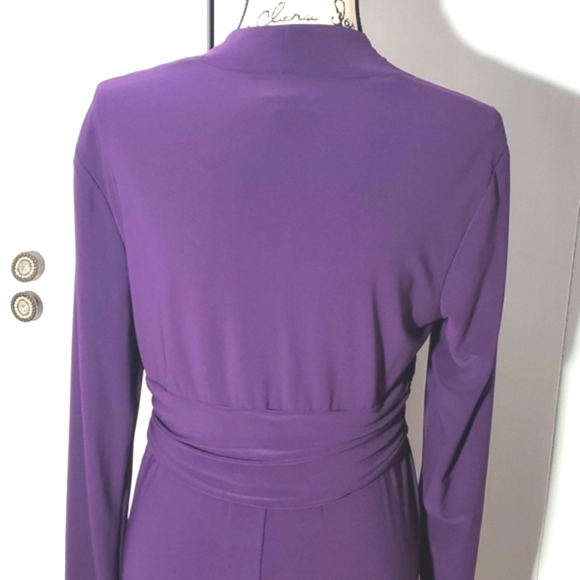 Evan Picone Vintage Purple elegant Evening dress V Faux wrap Front Ruching Sz.10 - Picture 6 of 8